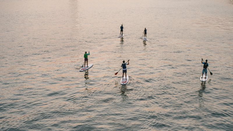 Foto “Paddleboarding at sunset” von Igor Trepeshchenok